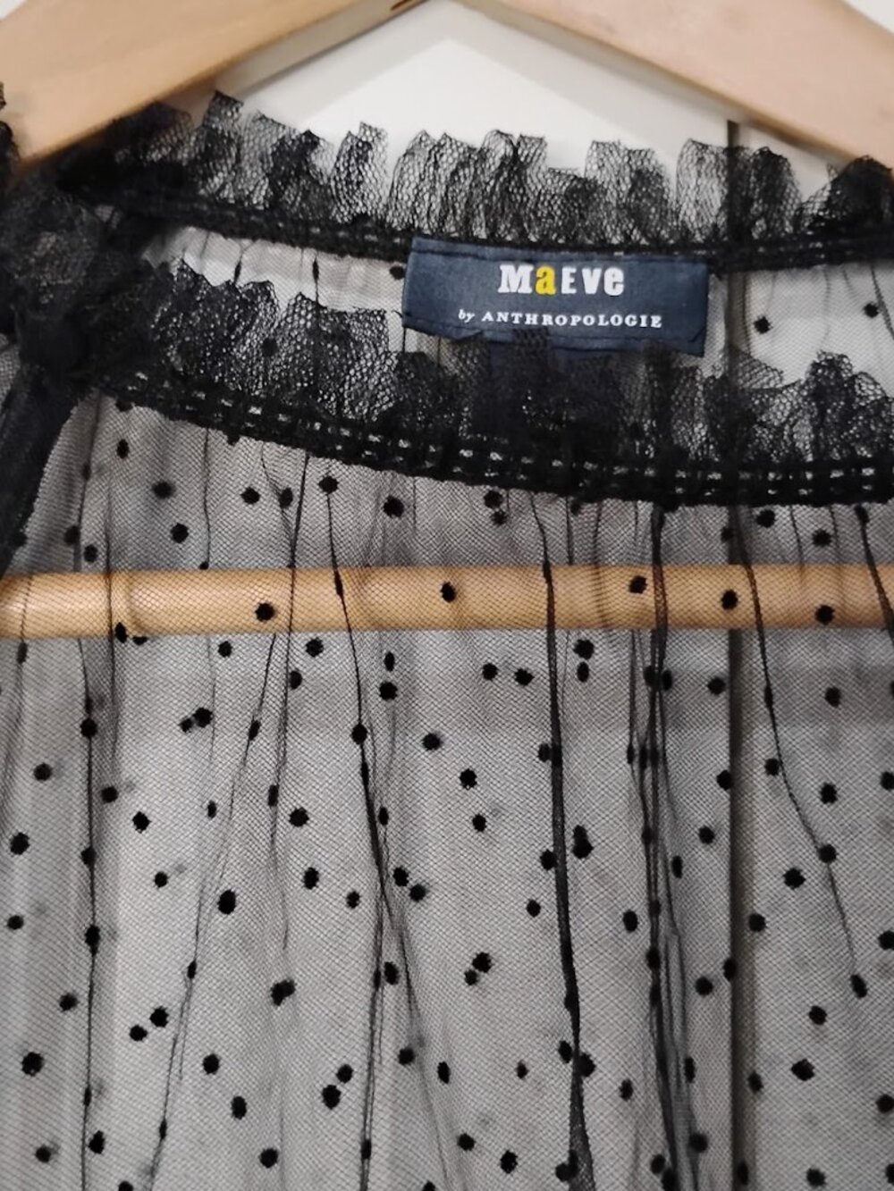 Maeve By Anthropologie Women's Black Polk Dot Mini Tulle Layer Dress Size L/XL - Picture 4 of 9